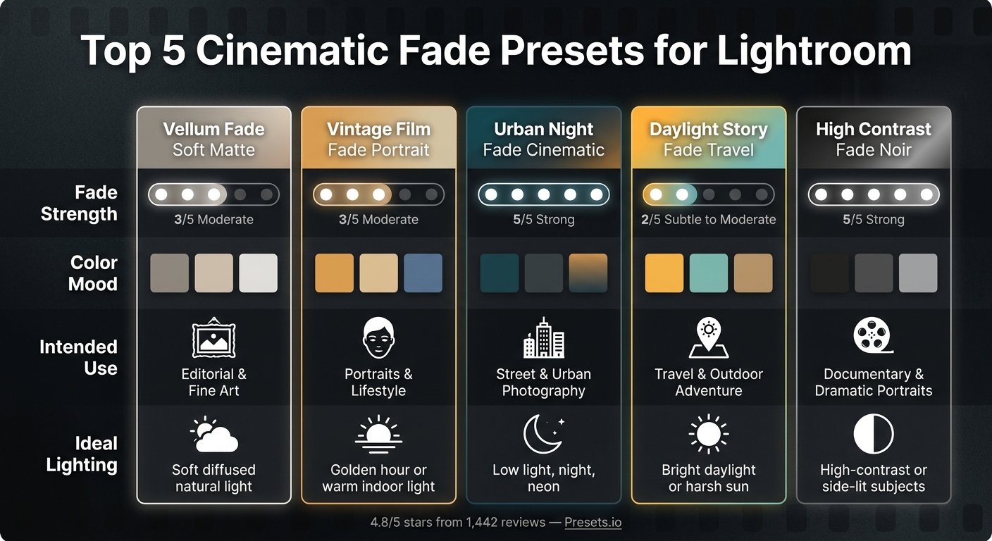Top 5 Cinematic Fade Presets for Lightroom: Side-by-Side Comparison