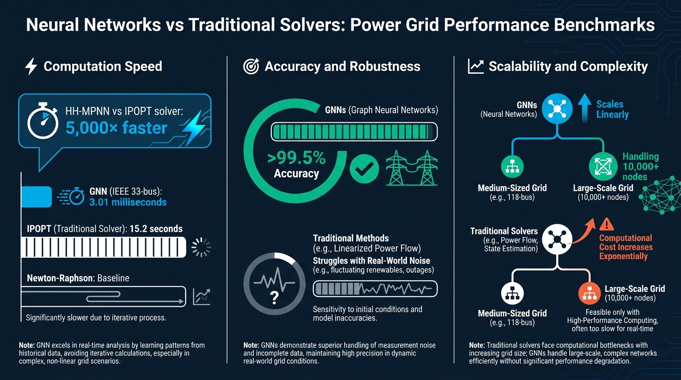 Neural Networks vs Traditional Solvers: Power Grid Performance Benchmarks