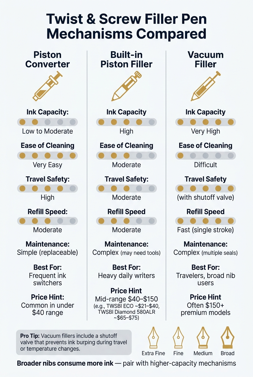 Twist & Screw Filler Pen Mechanisms Compared