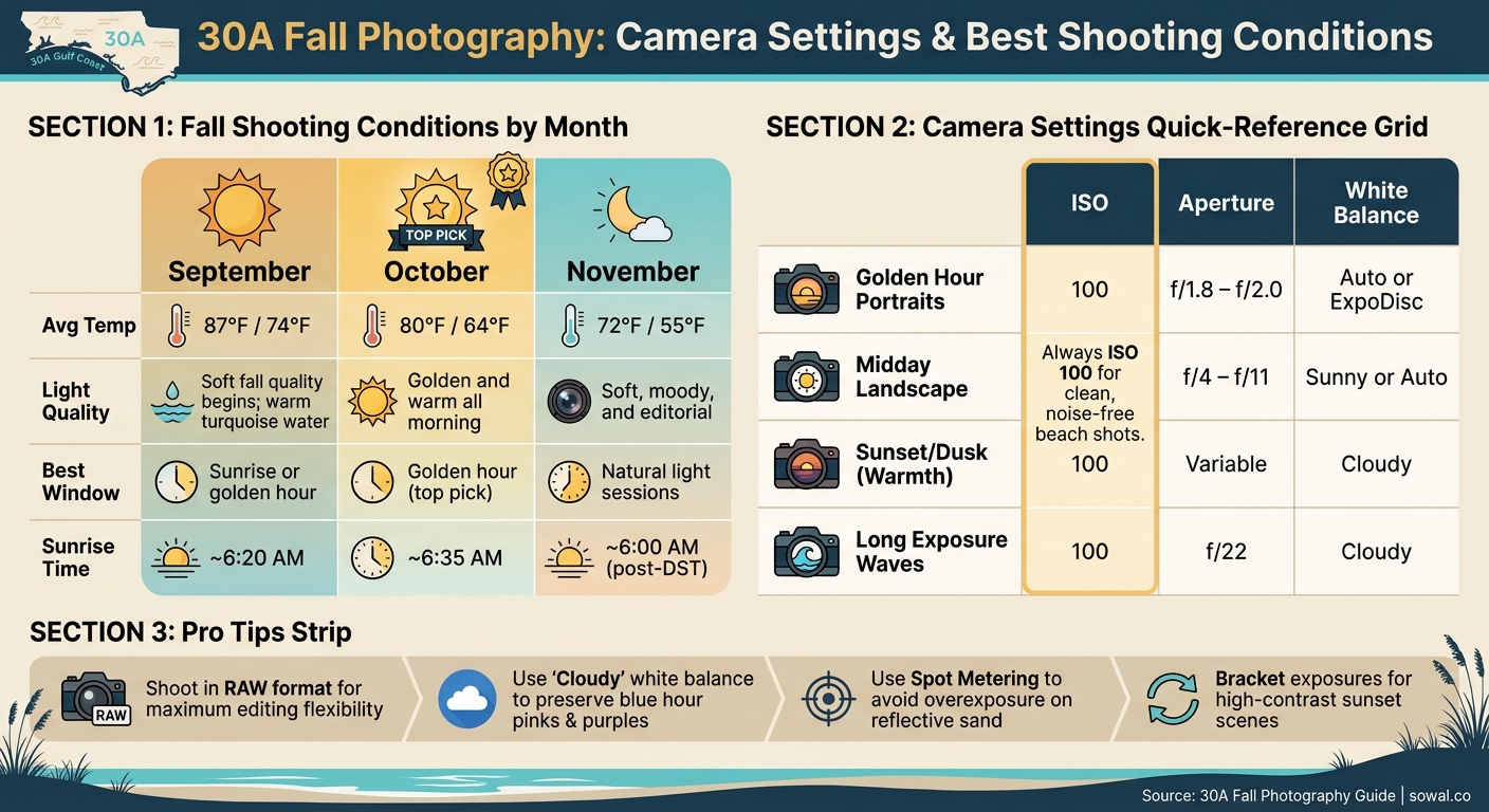 30A Fall Photography: Camera Settings & Best Shooting Conditions by Month