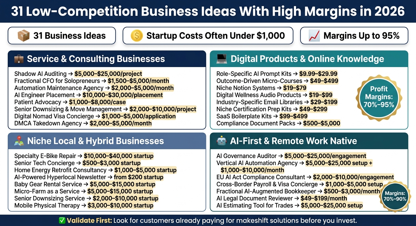 31 Low-Competition Business Ideas With High Margins in 2026