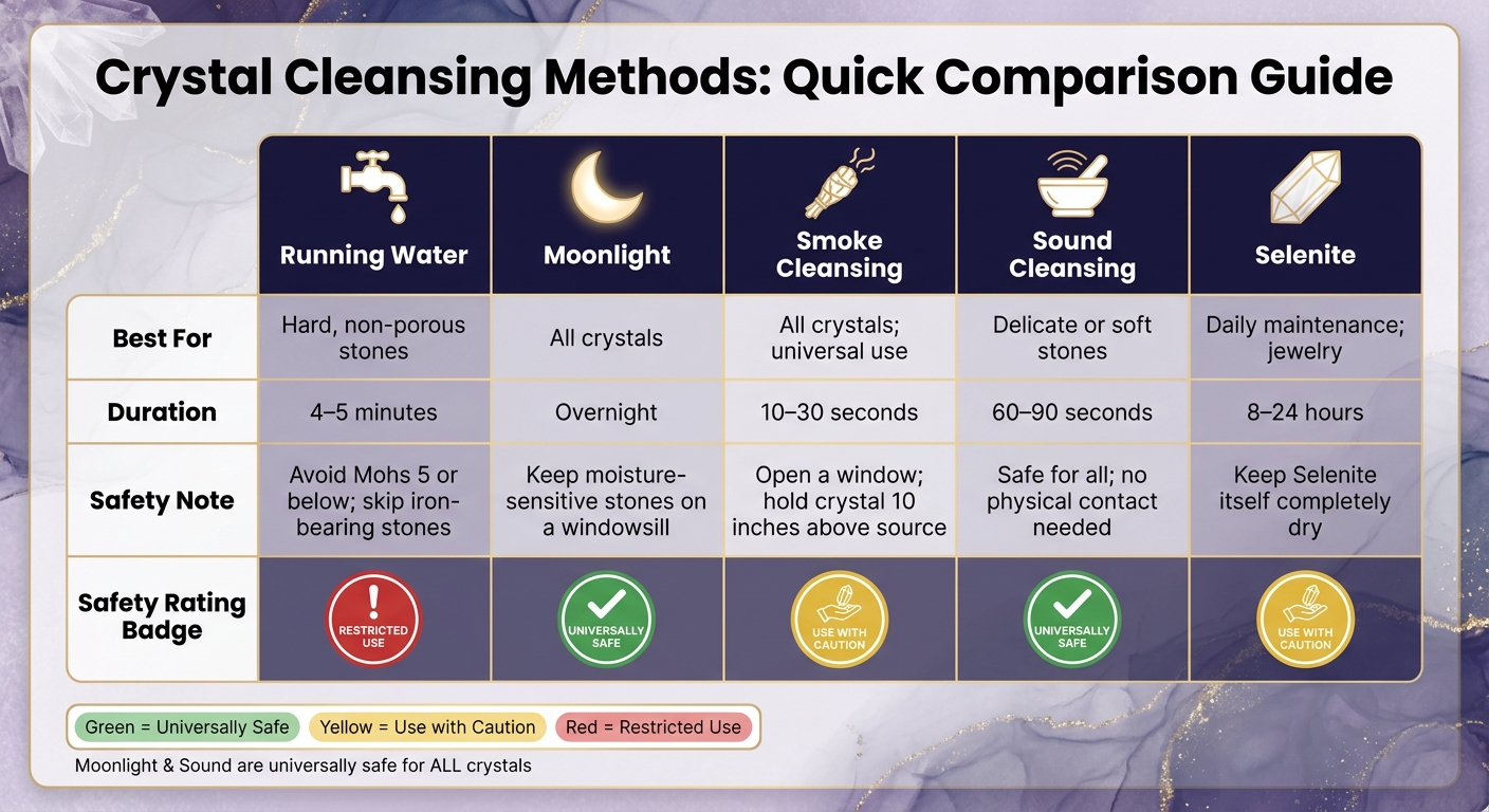 Crystal Cleansing Methods: Quick Comparison Guide