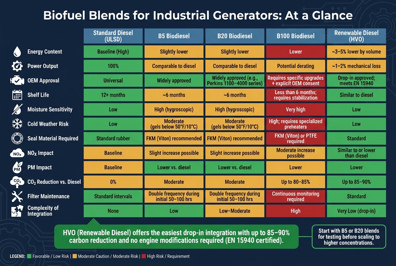 Biofuel Blends for Industrial Generators: Performance, Storage & Emissions Compared