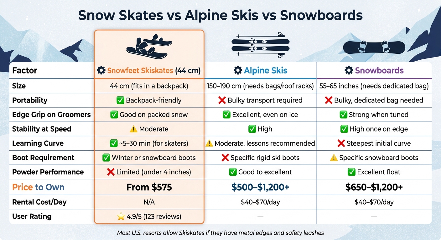 Snow Skates vs Alpine Skis vs Snowboards: Full Comparison