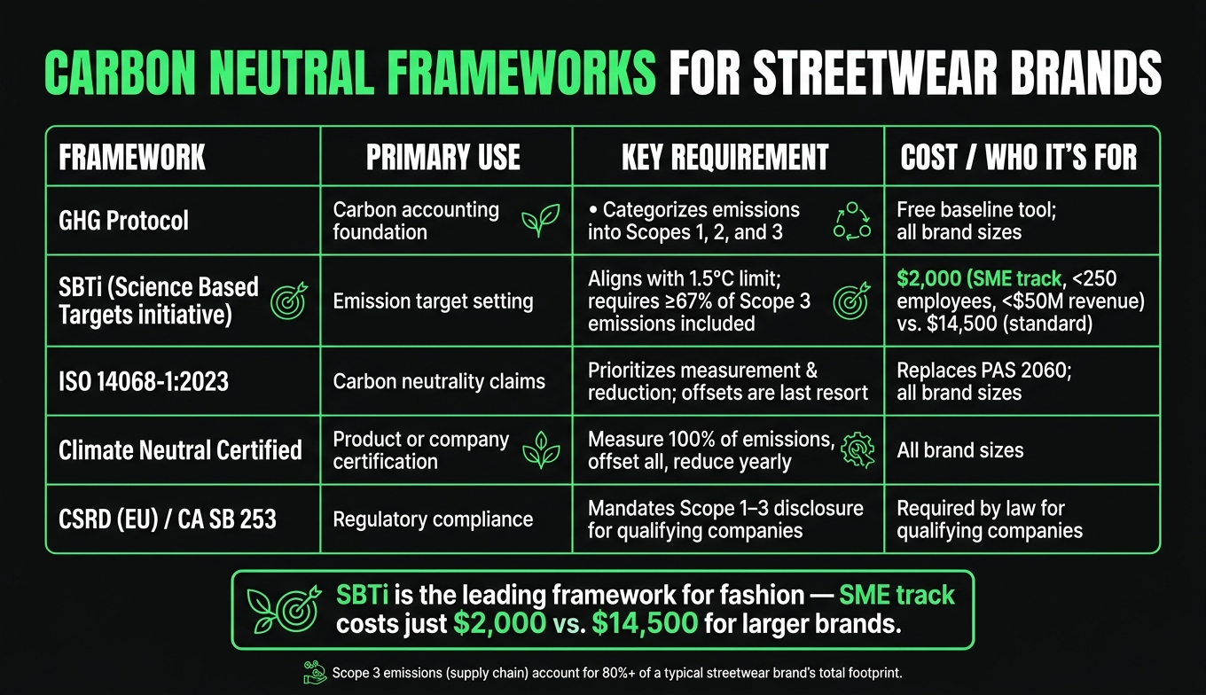 Carbon Neutral Frameworks for Streetwear Brands: Side-by-Side Comparison