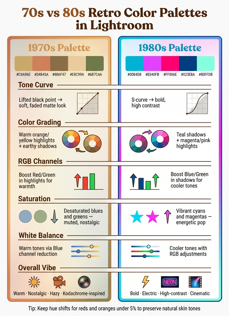 70s vs 80s Lightroom Retro Color Palettes: Key Settings Compared