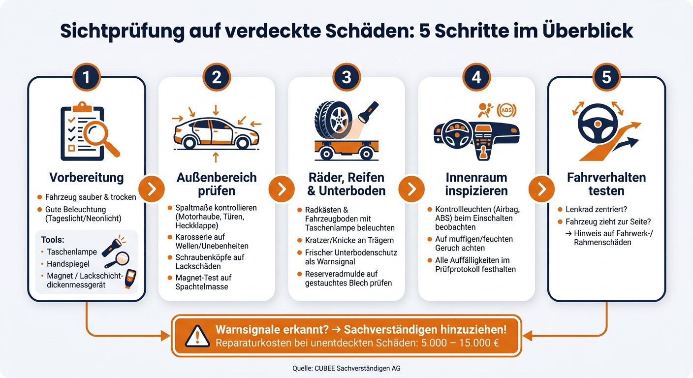 Sichtprüfung auf verdeckte Schäden: 5 Schritte im Überblick