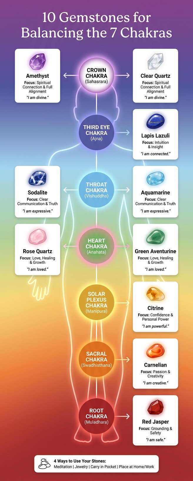 10 Gemstones for Balancing the 7 Chakras: A Visual Guide