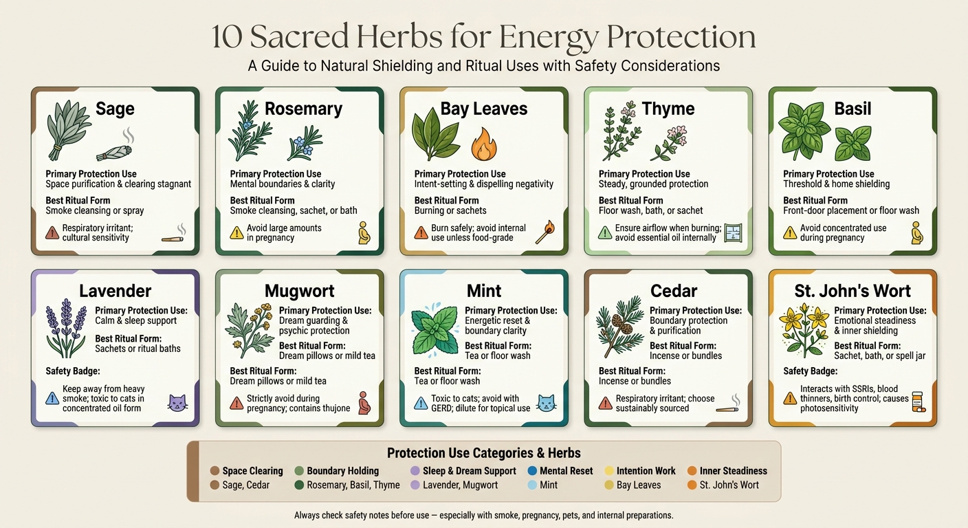 10 Sacred Herbs for Energy Protection: Uses, Forms & Safety