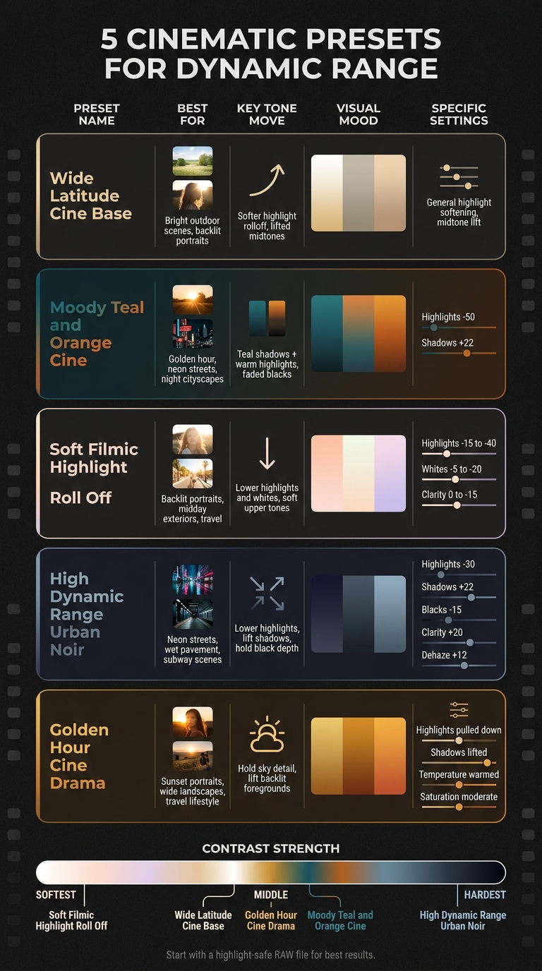 5 Cinematic Presets for Dynamic Range: Quick Comparison Guide