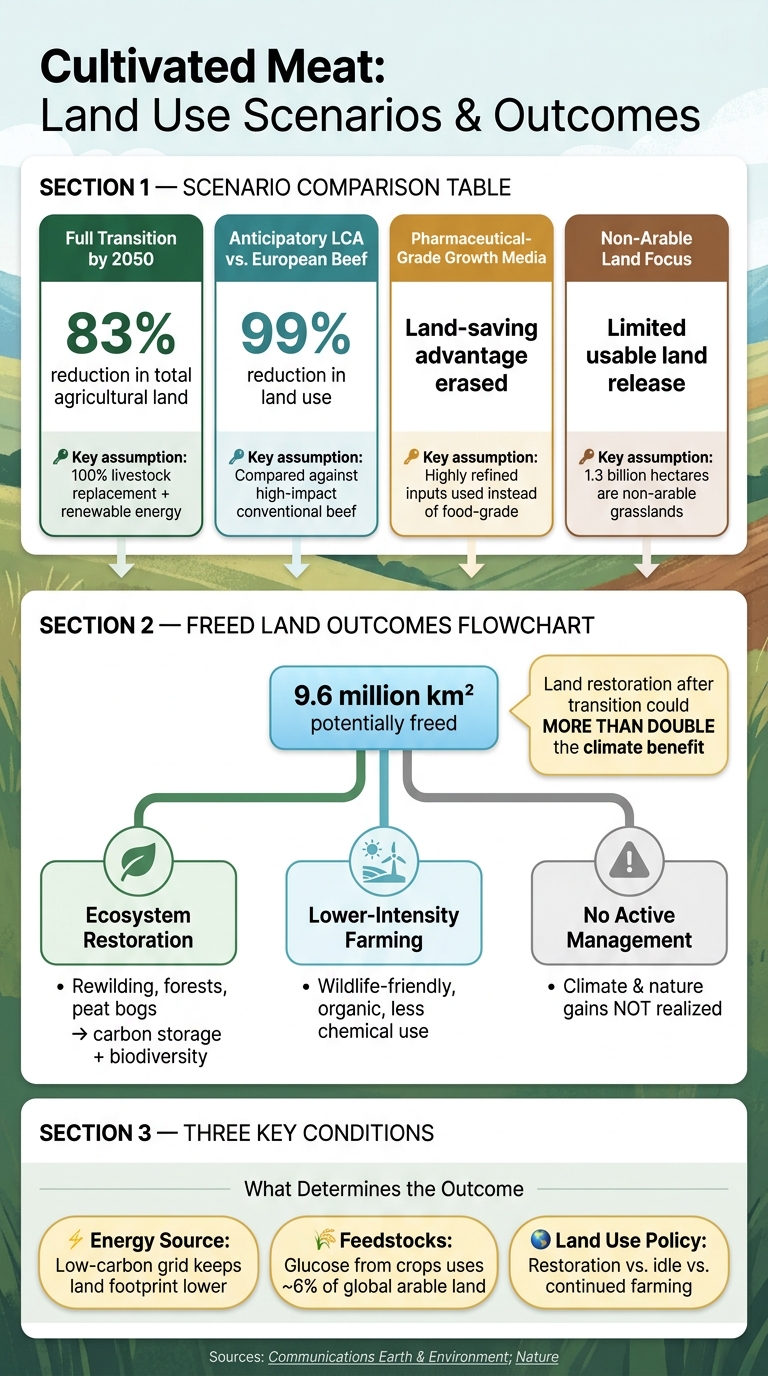 Cultivated Meat Land Use: Key Scenarios & Outcomes Compared