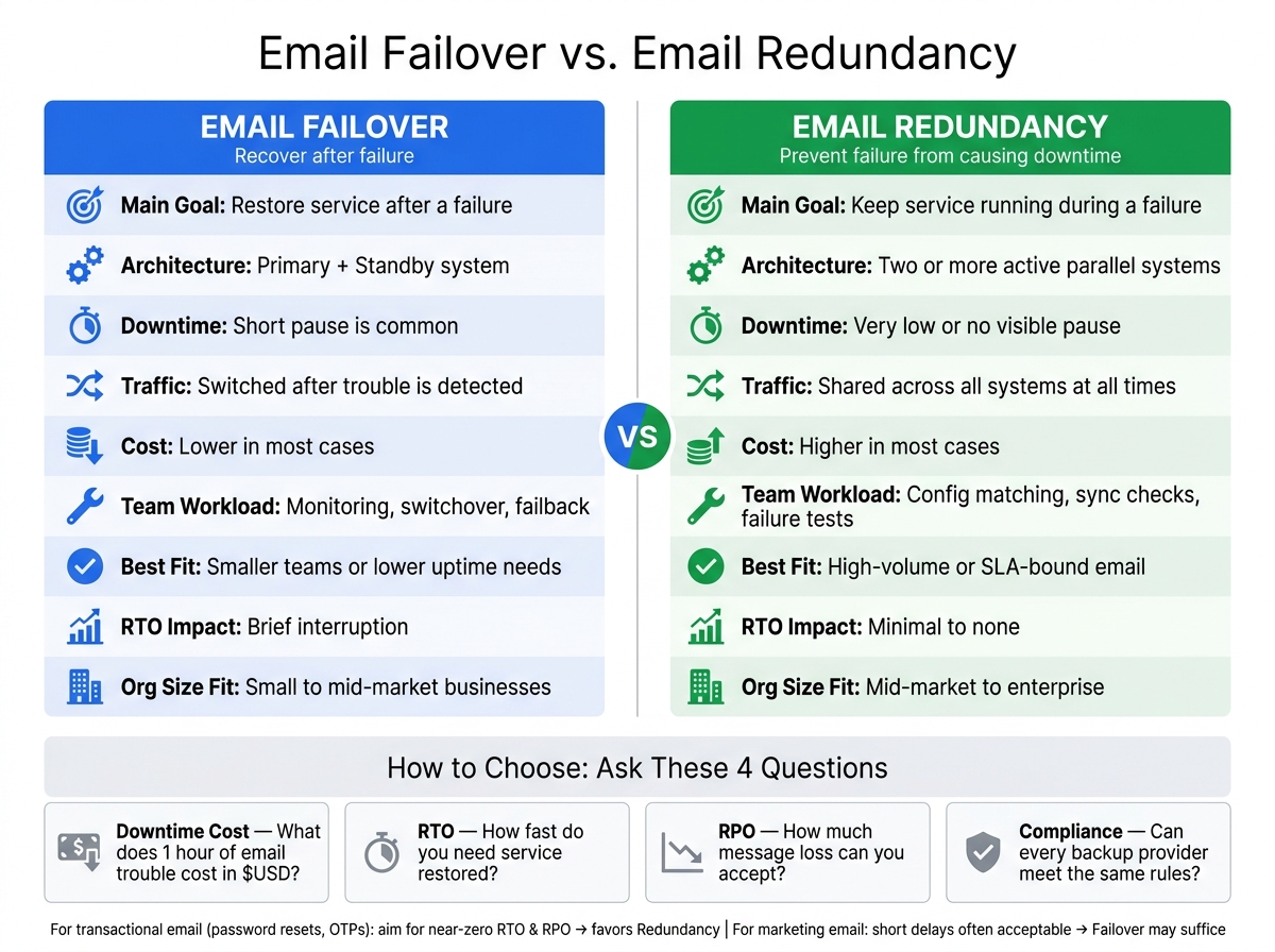 Email Failover vs. Redundancy: Side-by-Side Comparison