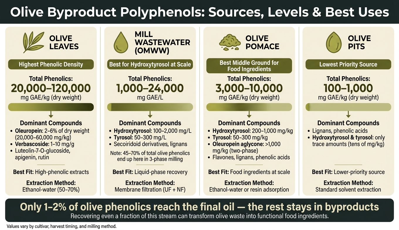Olive Byproduct Polyphenols: Sources, Levels & Best Uses