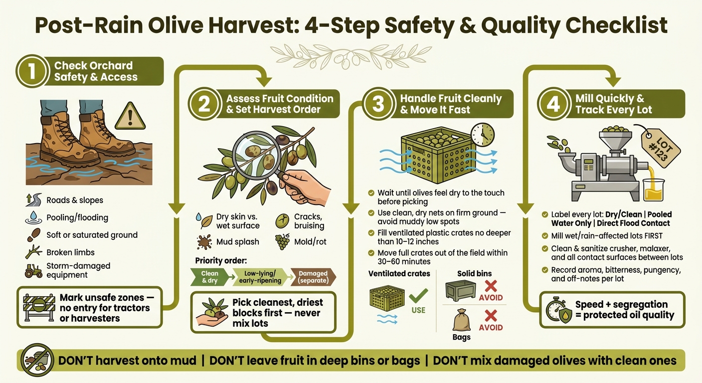 Post-Rain Olive Harvest: 4-Step Safety & Quality Checklist