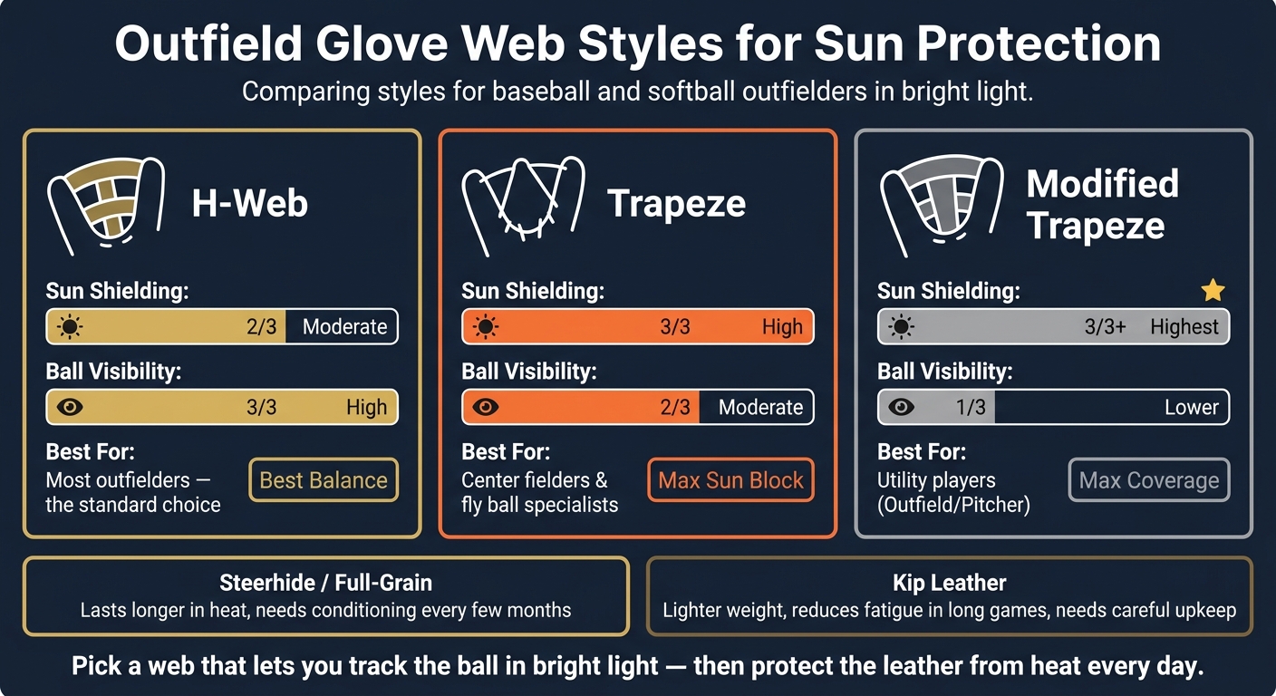 Outfield Glove Web Styles & Sun Protection: H-Web vs Trapeze vs Modified Trapeze