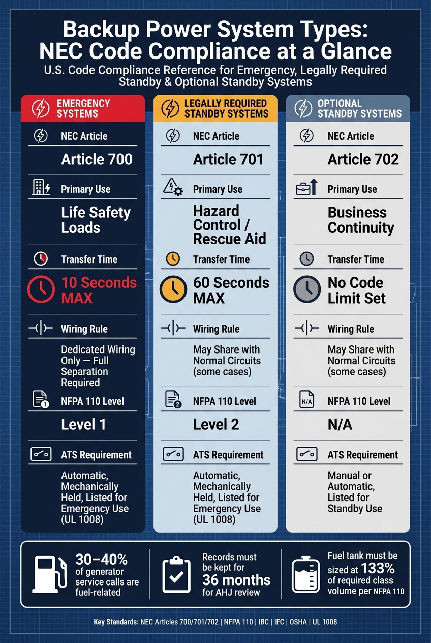 Backup Power System Types: NEC Code Compliance at a Glance