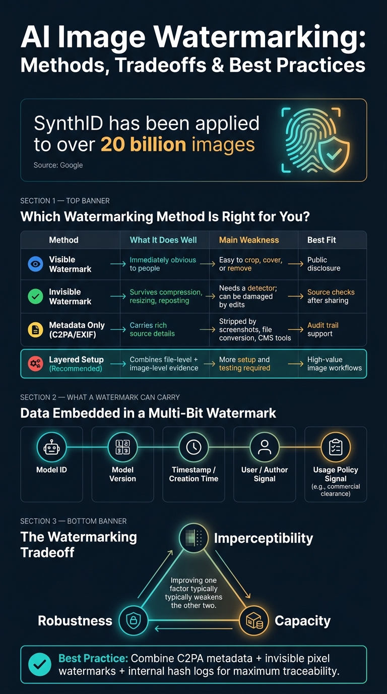 AI Image Watermarking Methods: Comparison & Tradeoffs
