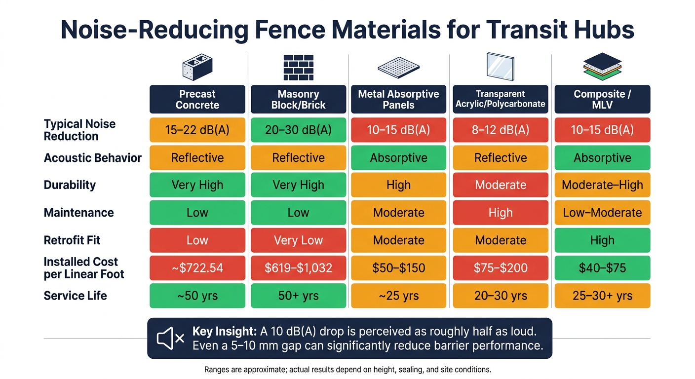 Noise-Reducing Fence Materials for Transit Hubs: Side-by-Side Comparison