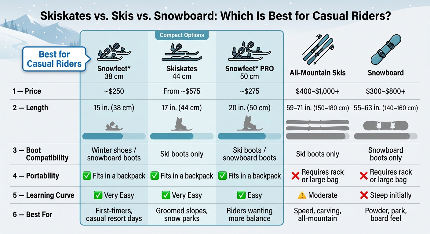 Skiskates vs. Skis vs. Snowboard: Which Is Best for Casual Riders?