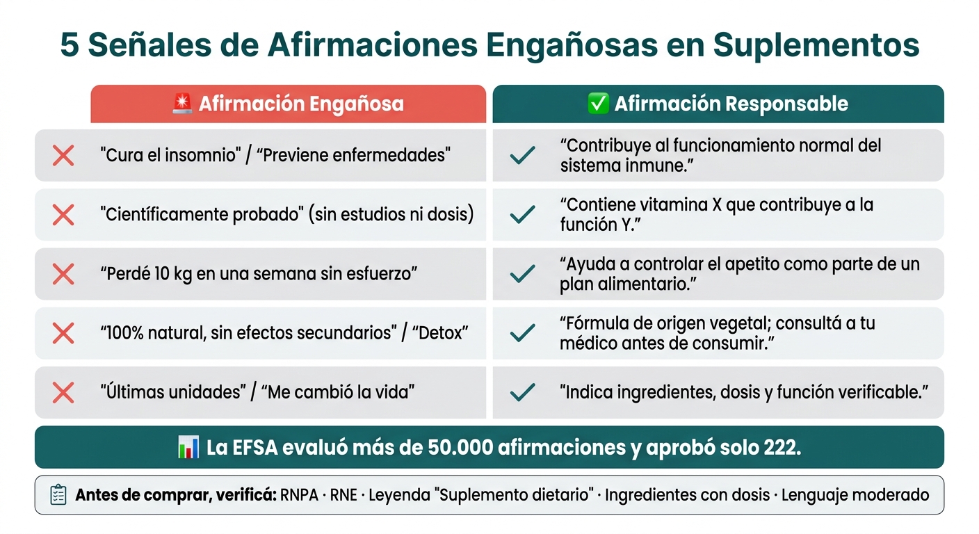 5 Señales de Afirmaciones Engañosas en Suplementos