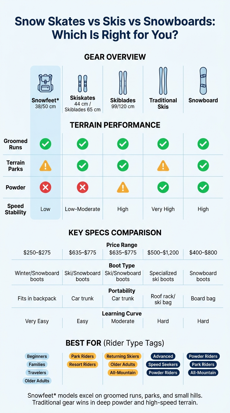 Snow Skates vs Skis vs Snowboards: Which Is Right for You?