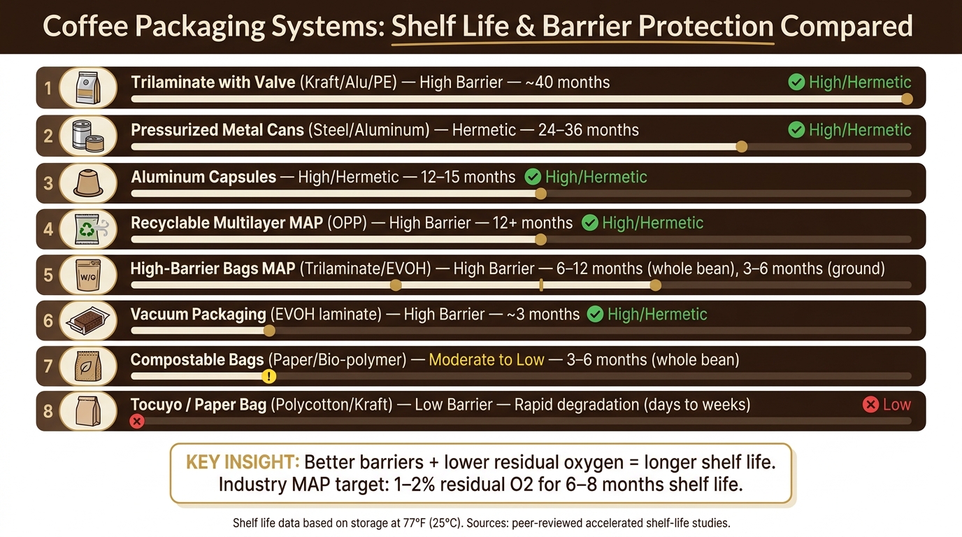 Coffee Packaging Systems: Shelf Life & Barrier Protection Compared