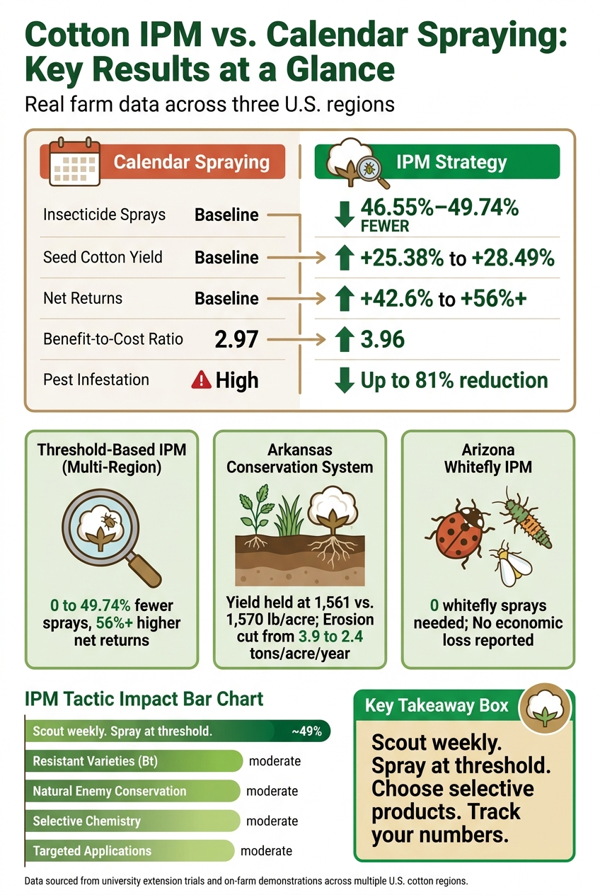 Cotton IPM vs. Calendar Spraying: Key Results at a Glance