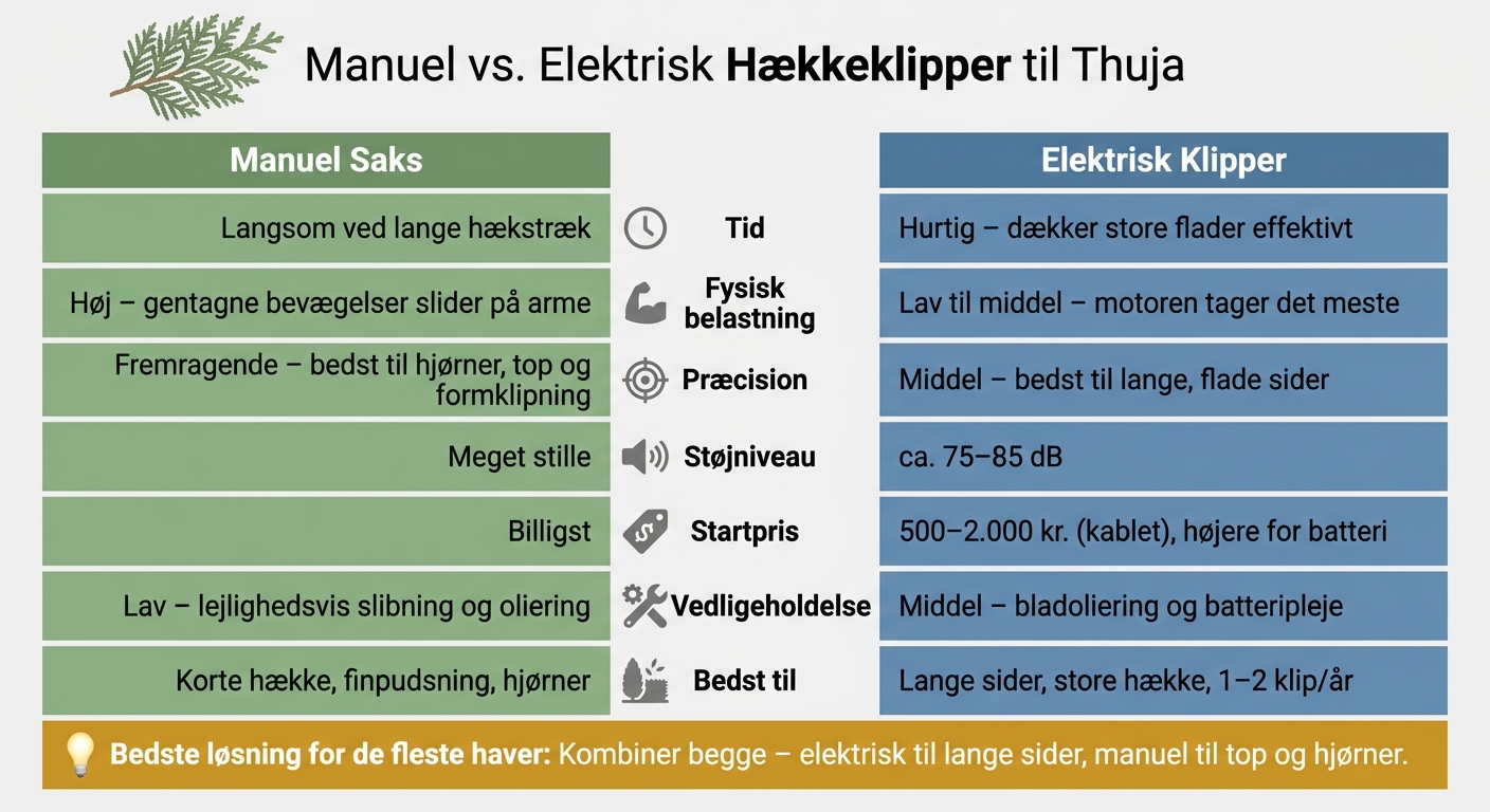 Manuel vs. Elektrisk Hækkeklipper til Thuja – Sammenligning