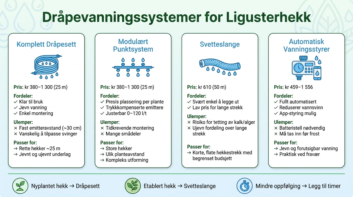 Dråpevanningssystemer for Ligusterhekk – Sammenligning