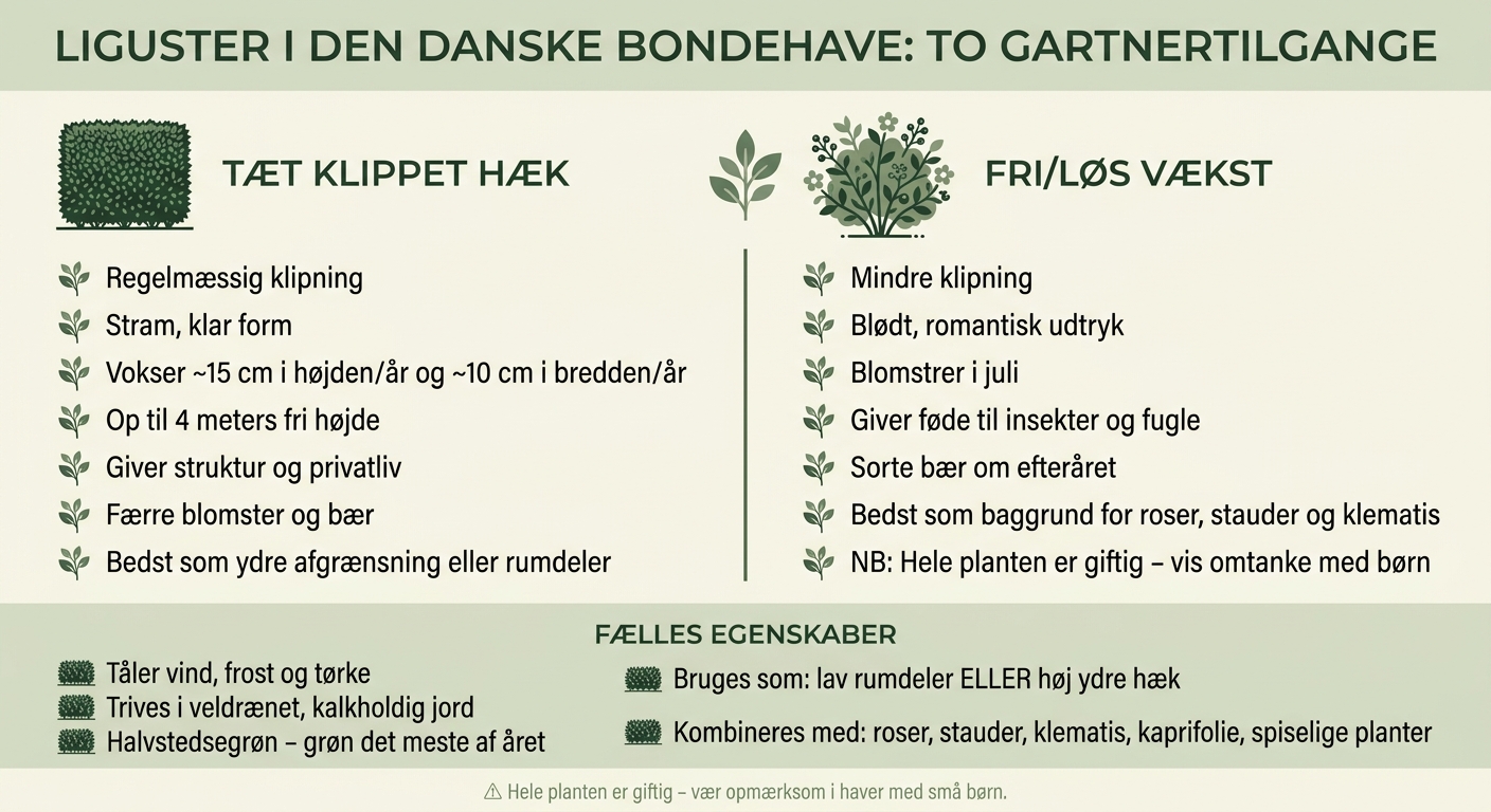 Liguster i cottagehaven: Tæt hæk vs. fri vækst