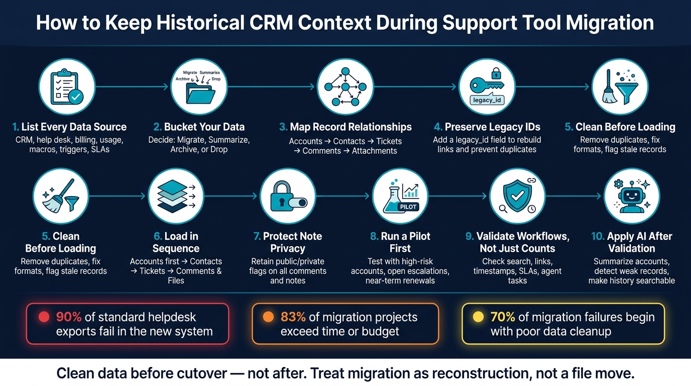 CRM Support Tool Migration: 10-Step Process to Preserve Customer History