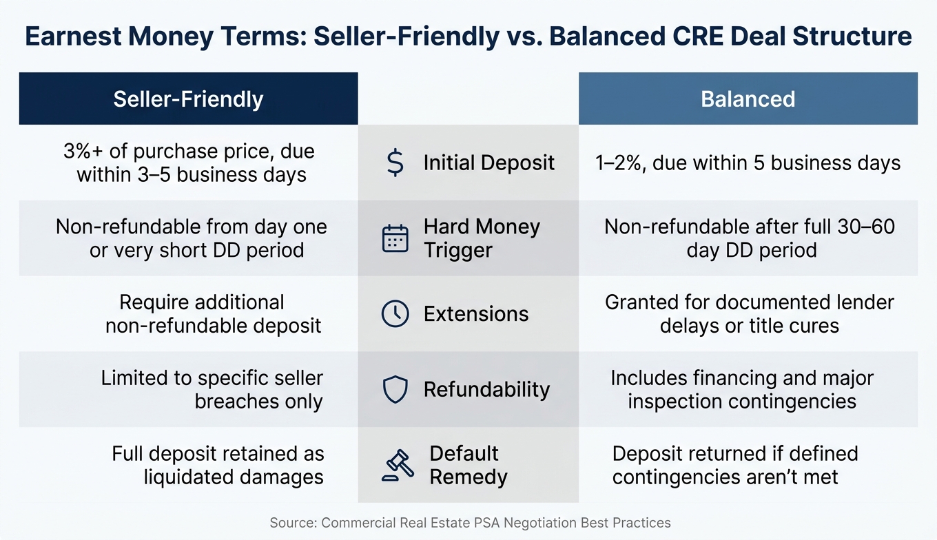 Earnest Money Terms: Seller-Friendly vs. Balanced CRE Deal Structure