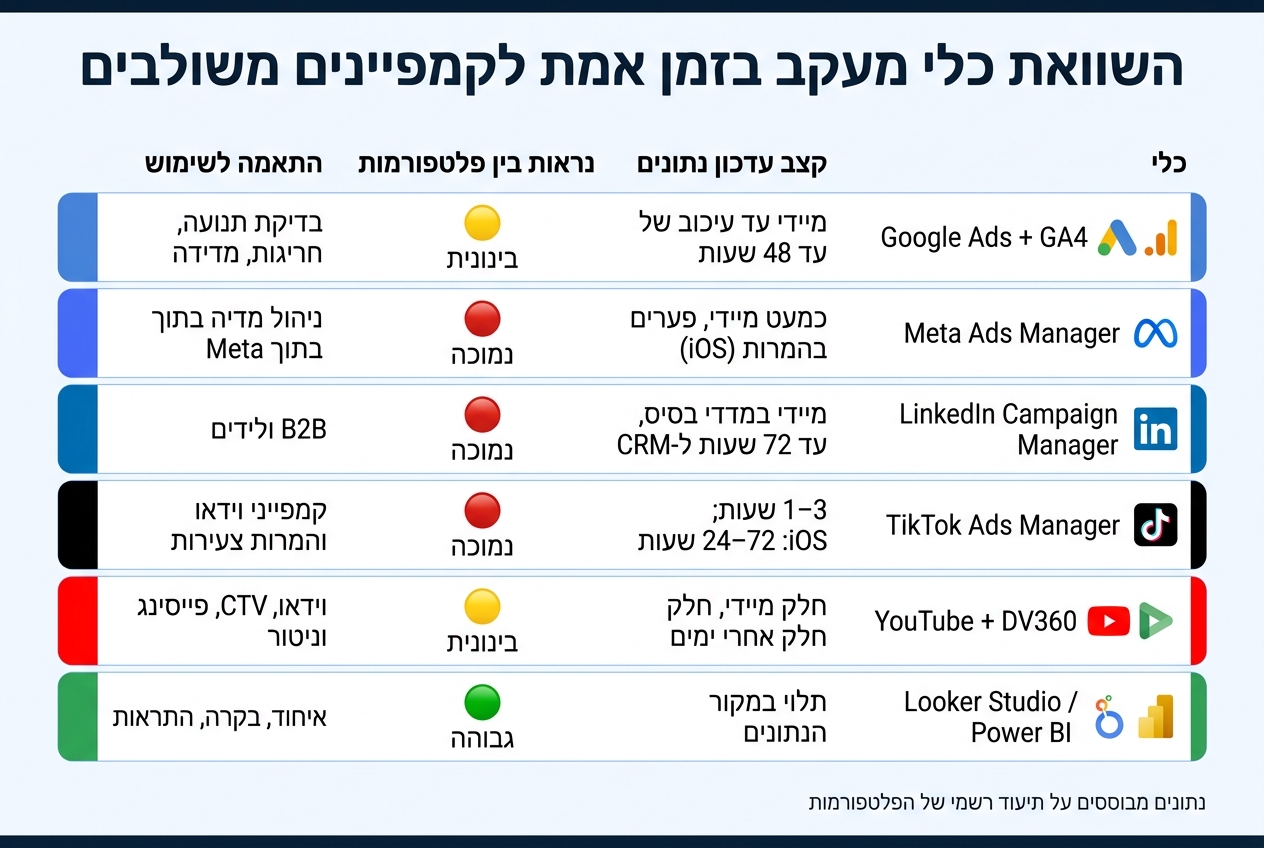 השוואת כלי מעקב בזמן אמת לקמפיינים משולבים