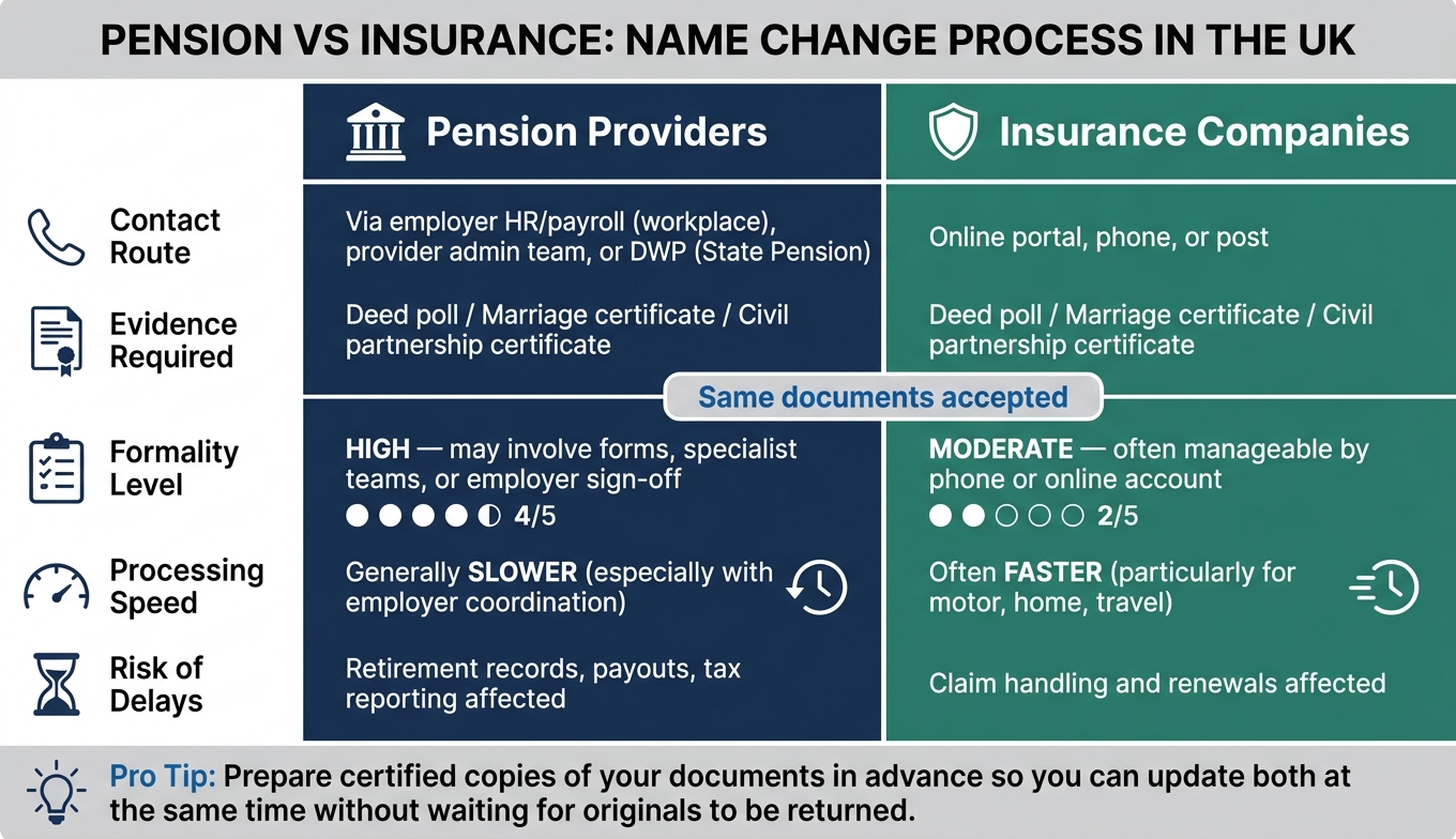 Pension vs Insurance Name Change: UK Process Comparison