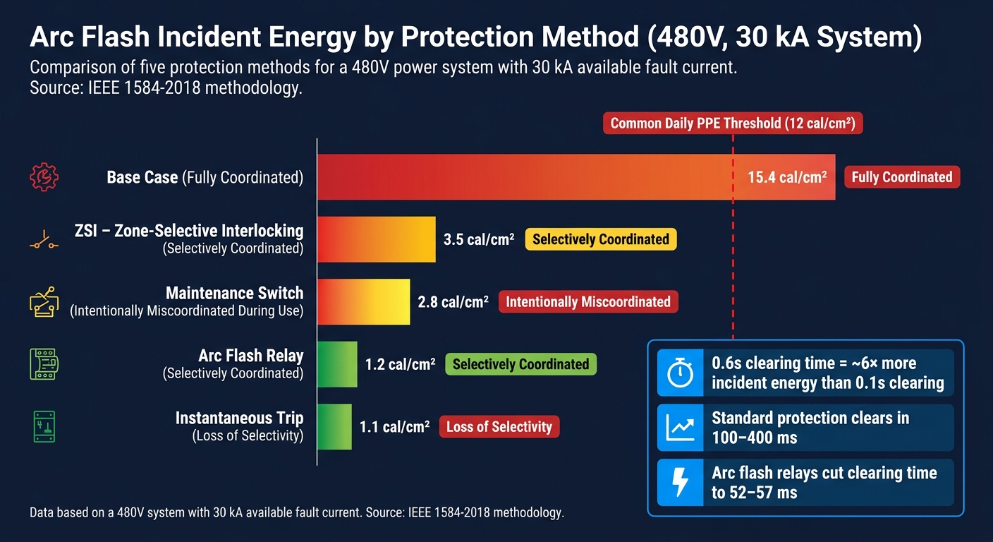 Arc Flash Incident Energy by Protection Method: 480V System at 30 kA