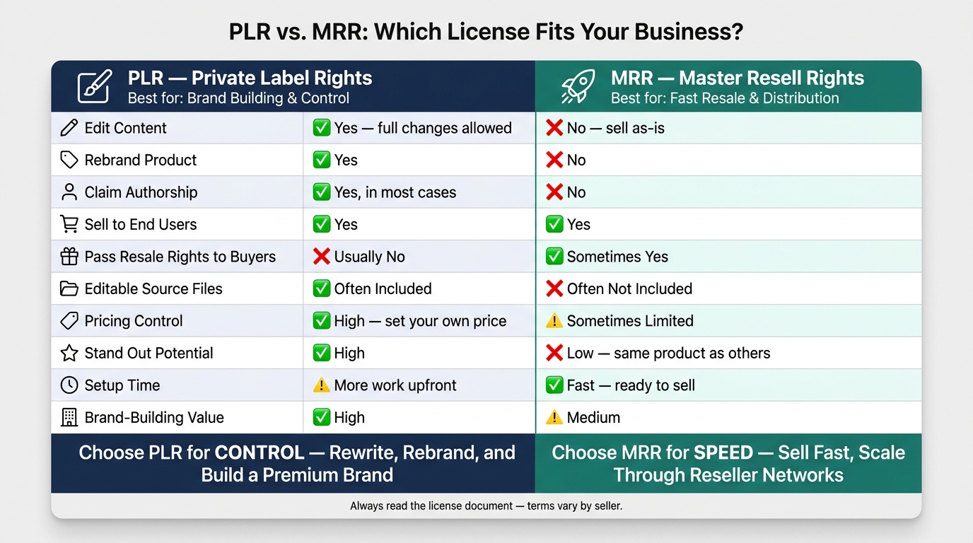 PLR vs. MRR: Side-by-Side License Comparison