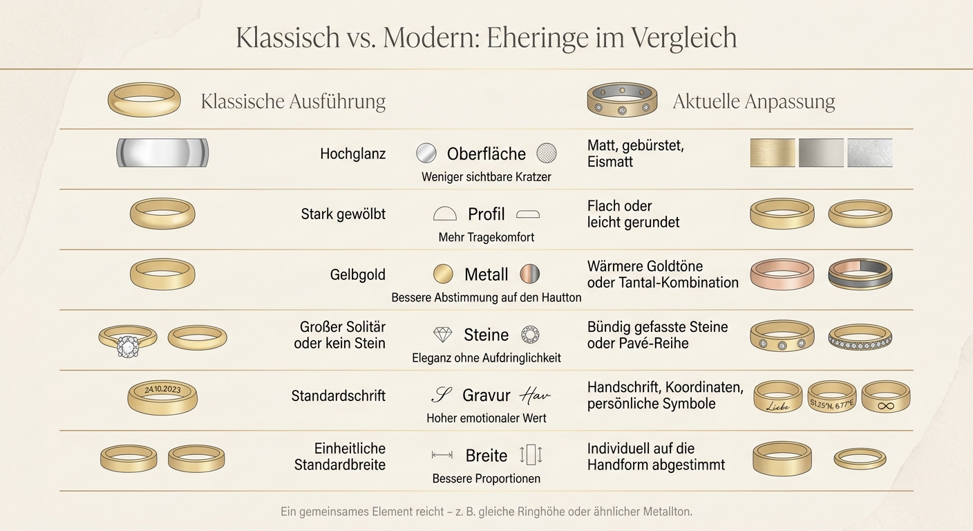 Klassisch vs. Modern: Eheringe im Vergleich