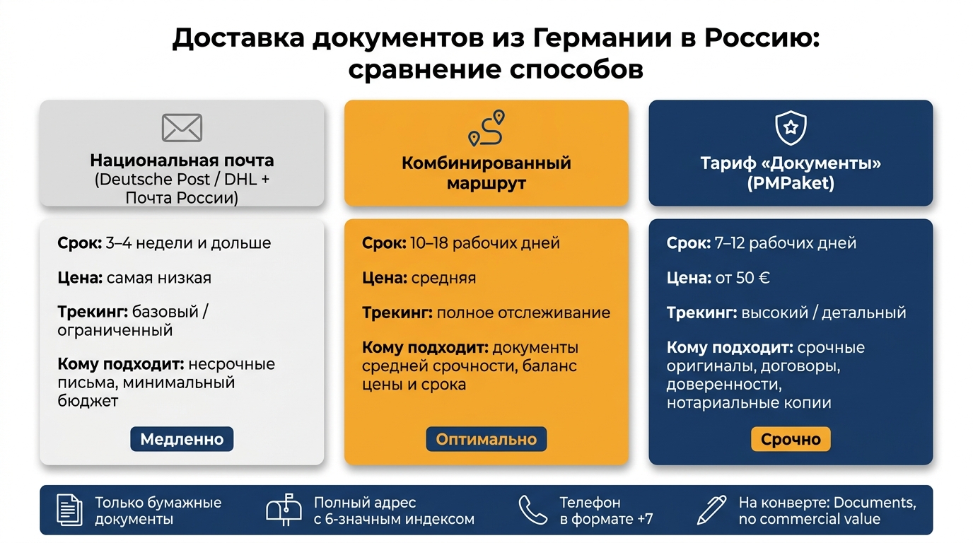 Доставка документов из Германии в Россию: сравнение способов 2026