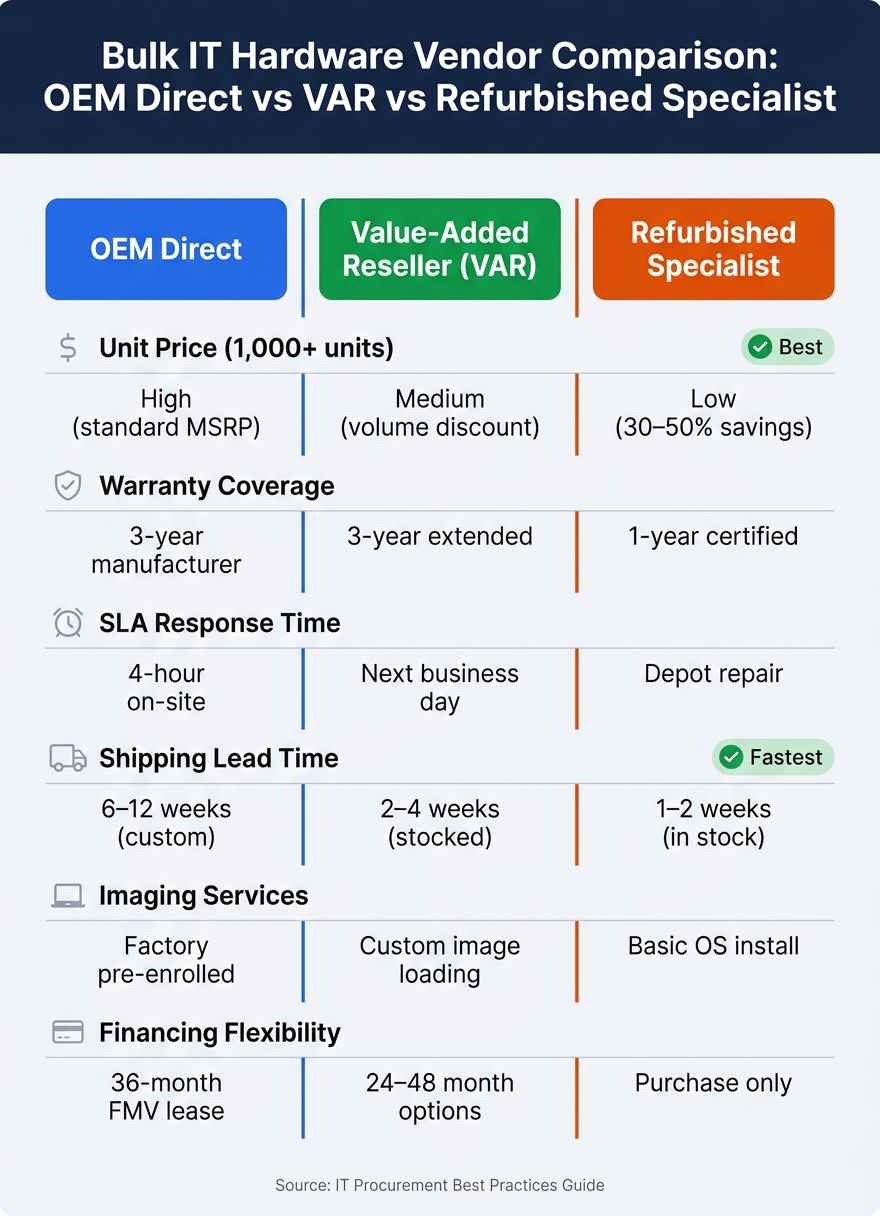 IT Hardware Vendor Types Compared: OEM vs VAR vs Refurbished