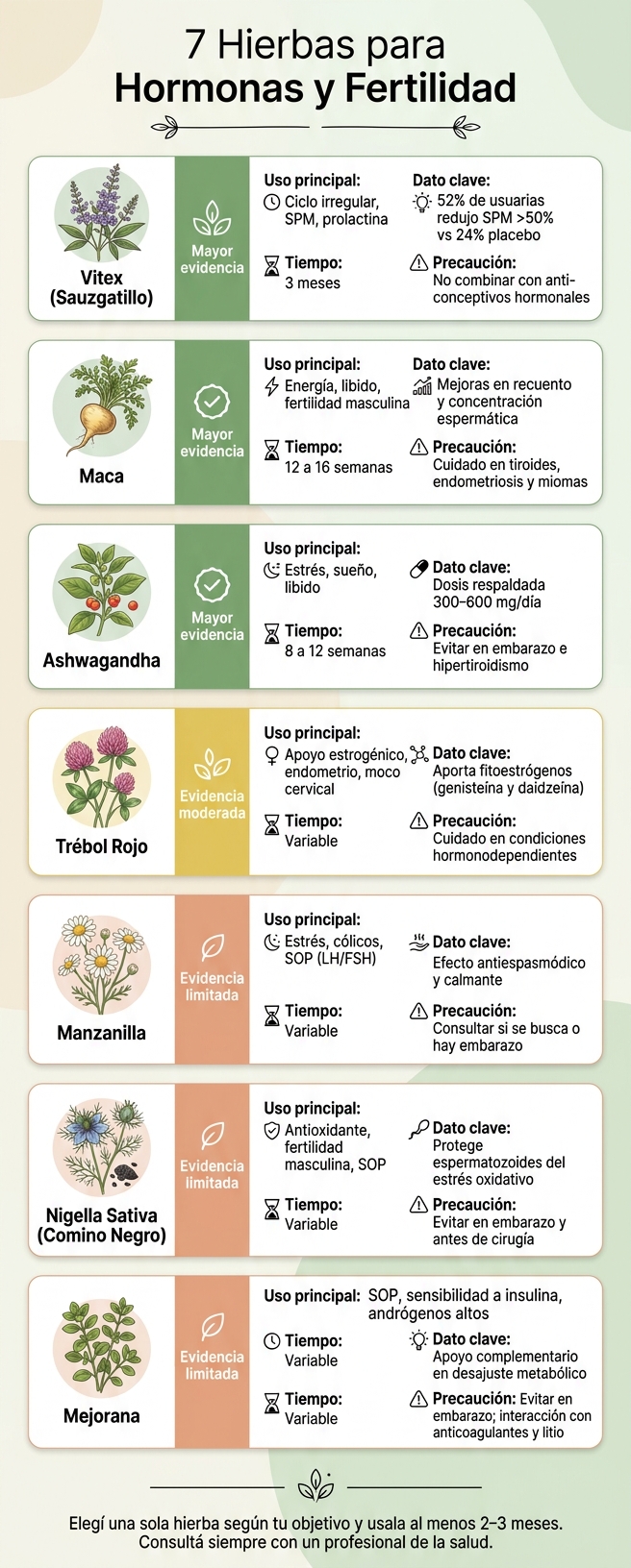7 Hierbas para Hormonas y Fertilidad: Guía Rápida de Comparación