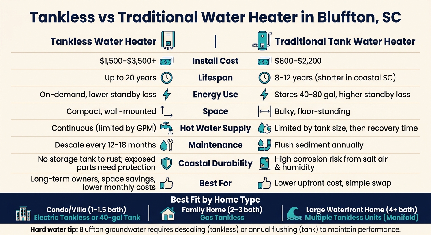 Tankless vs Traditional Water Heater: Bluffton SC Comparison