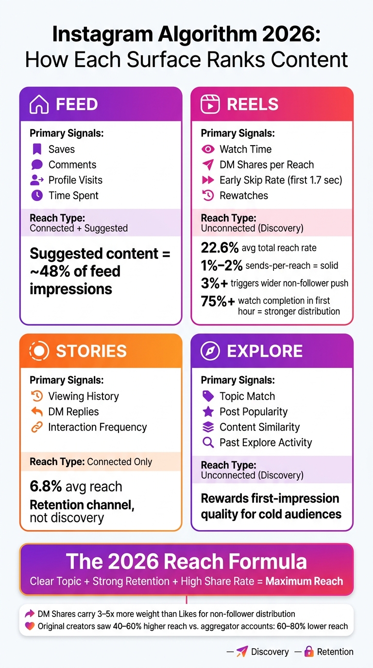 Instagram Algorithm 2026: Key Metrics by Surface