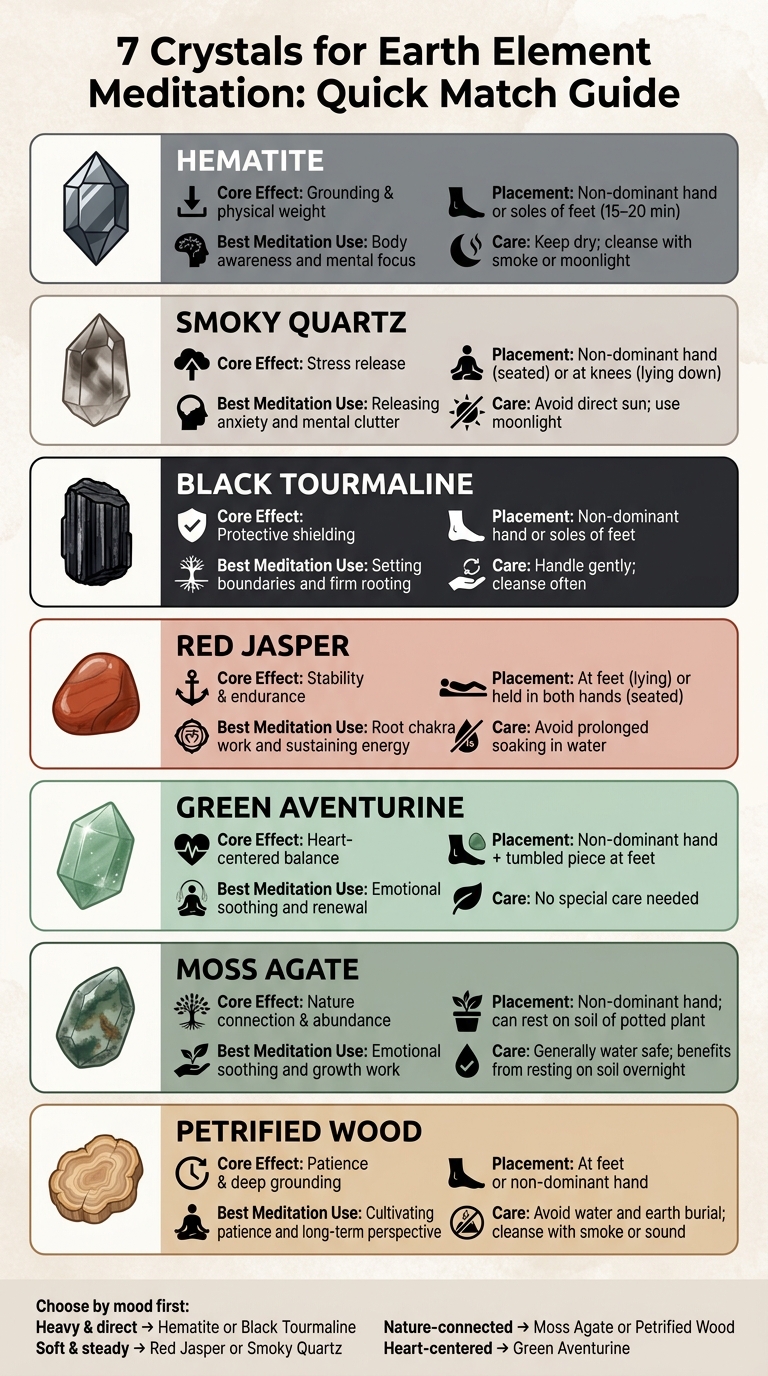 7 Crystals for Earth Element Meditation: Quick Match Guide