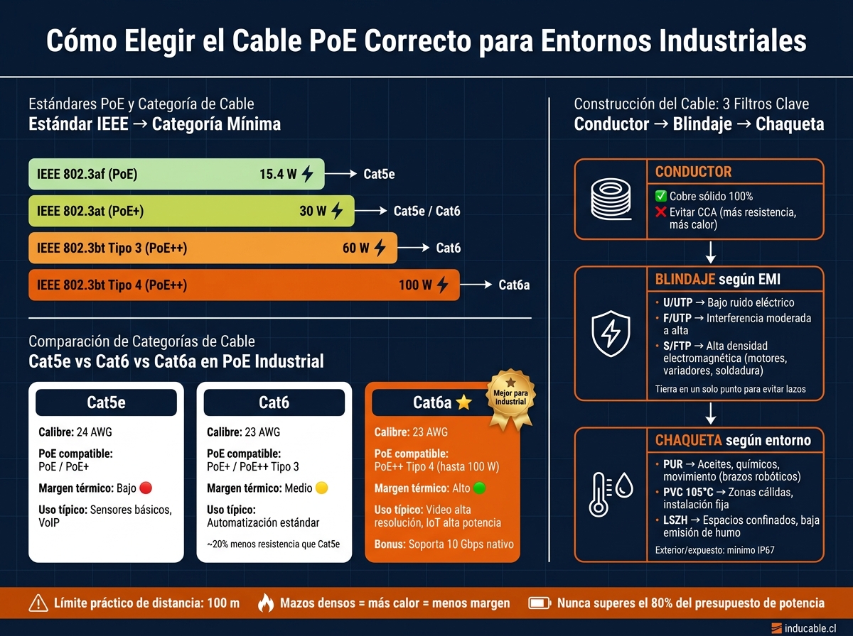 Guía de Selección de Cable PoE Industrial: Estándares, Categorías y Construcción