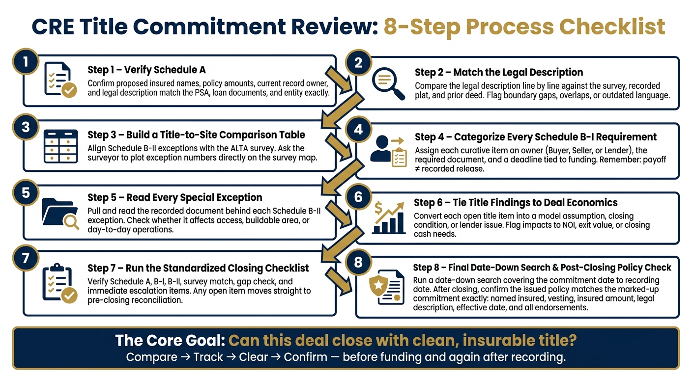 CRE Title Commitment Review: 8-Step Process Checklist