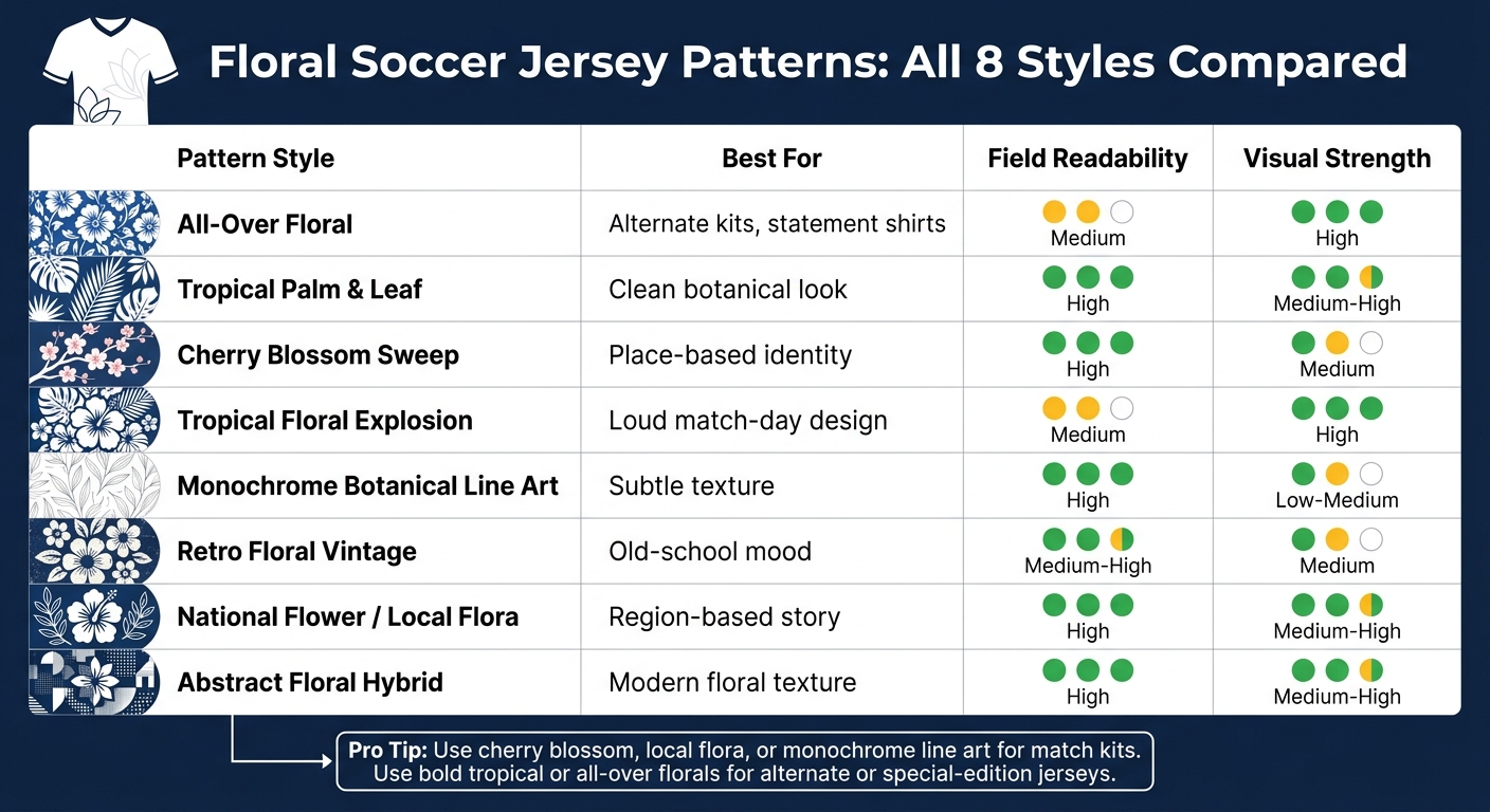 Floral Soccer Jersey Patterns: All 8 Styles Compared