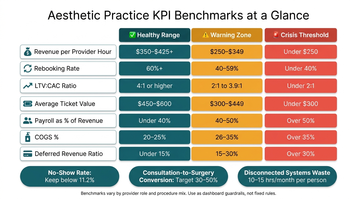 Aesthetic Practice KPI Benchmarks: Healthy vs. Warning vs. Crisis Thresholds