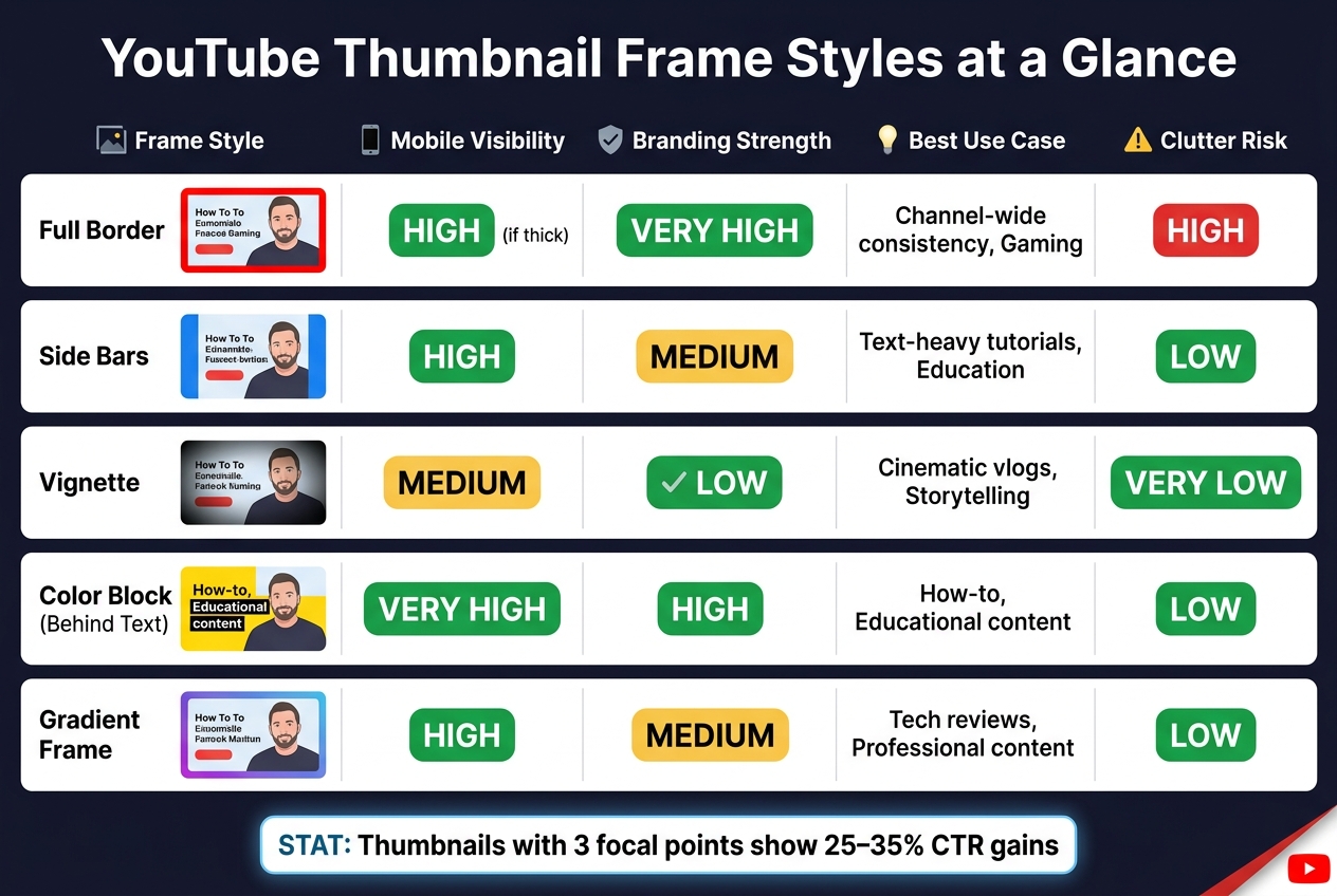 YouTube Thumbnail Frame Styles Compared: Visibility, Branding & Best Use Cases