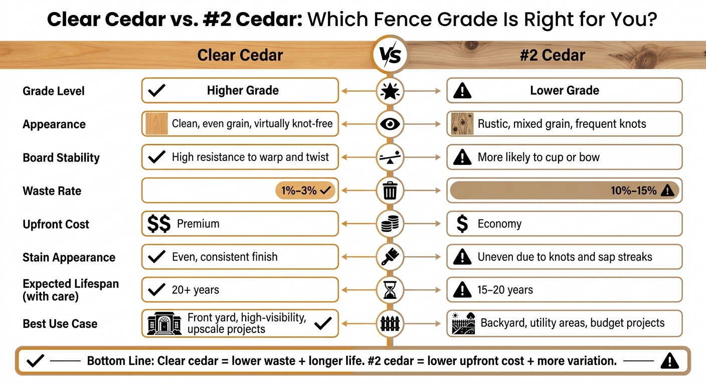 Clear Cedar vs. #2 Cedar: Side-by-Side Fence Grade Comparison