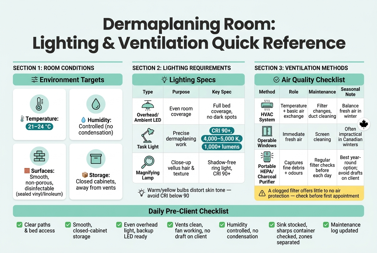 Dermaplaning Room Lighting & Ventilation: Quick Reference Guide